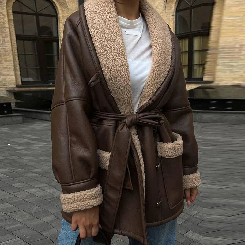 EP | Veste d'hiver en cuir avec fourrure