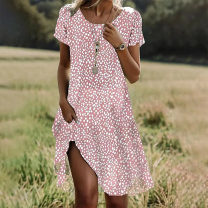 SL | Robes d'été bohème pour femmes Col V Manches courtes Fleur imprimée Plage Vacances Robe Femme Maxi Boho