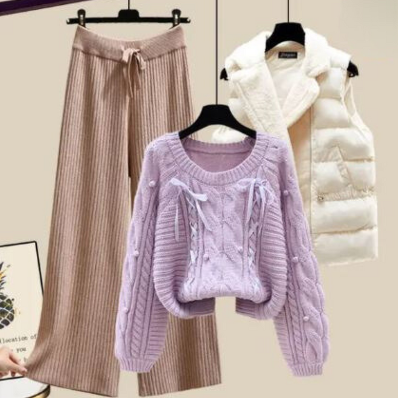 EP | Veste trois pièces pour femme, pull ample et jambes de pantalon larges