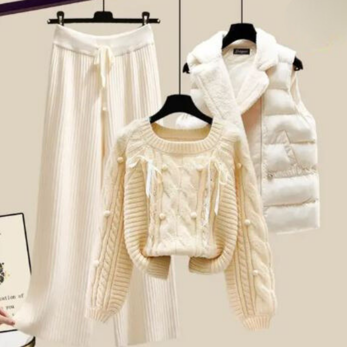 EP | Veste trois pièces pour femme, pull ample et jambes de pantalon larges