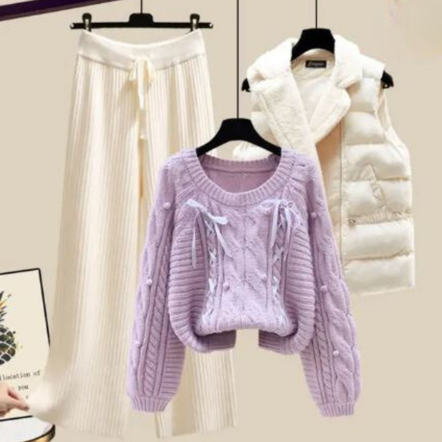 EP | Veste trois pièces pour femme, pull ample et jambes de pantalon larges