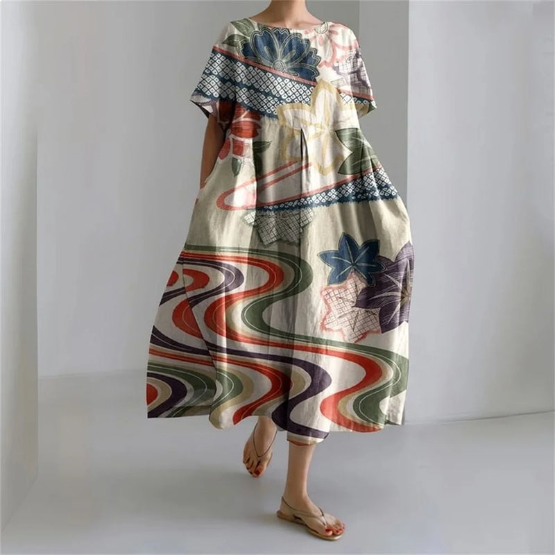 SL | Plus-Size Robe d'été loose fit avec poche & décolleté O Robe maxi d'été élégante