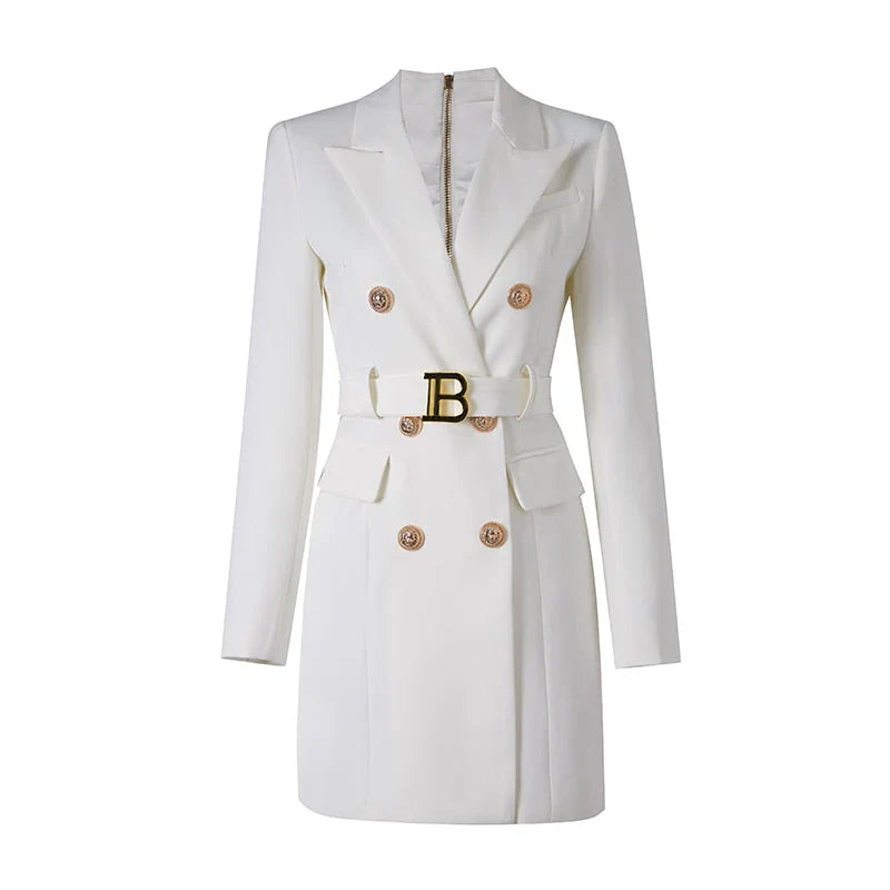 EP | robe blazer classique pour le bureau avec ceinture et boutons de luxe