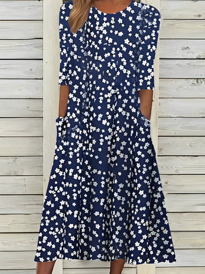 SL | Robe midi imprimée avec col rond et poches