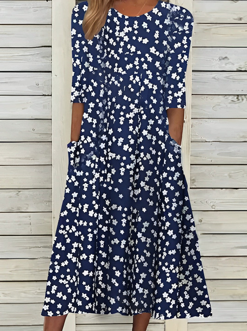 SL | Robe midi imprimée avec col rond et poches