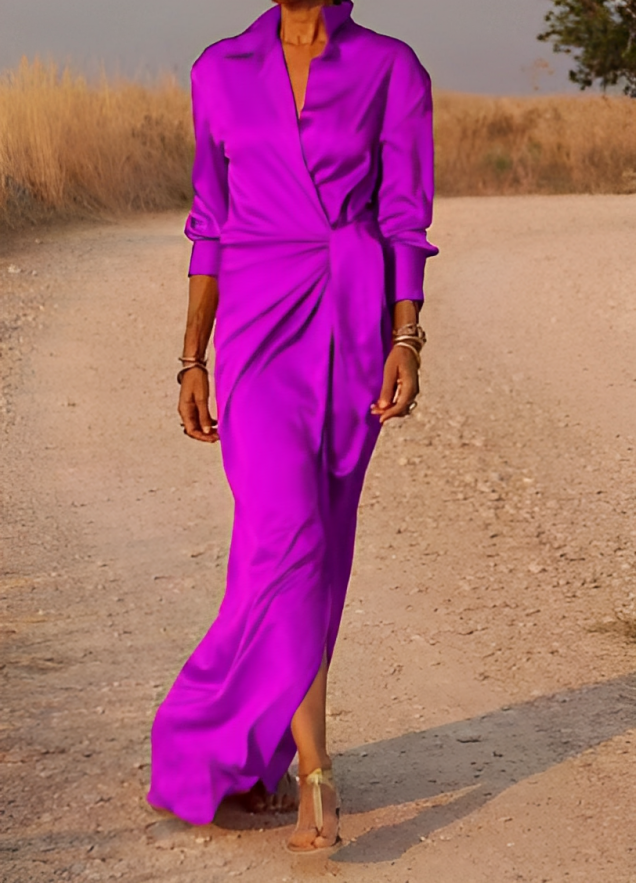 SL | Maxi-robe à manches longues avec revers et coupe étroite