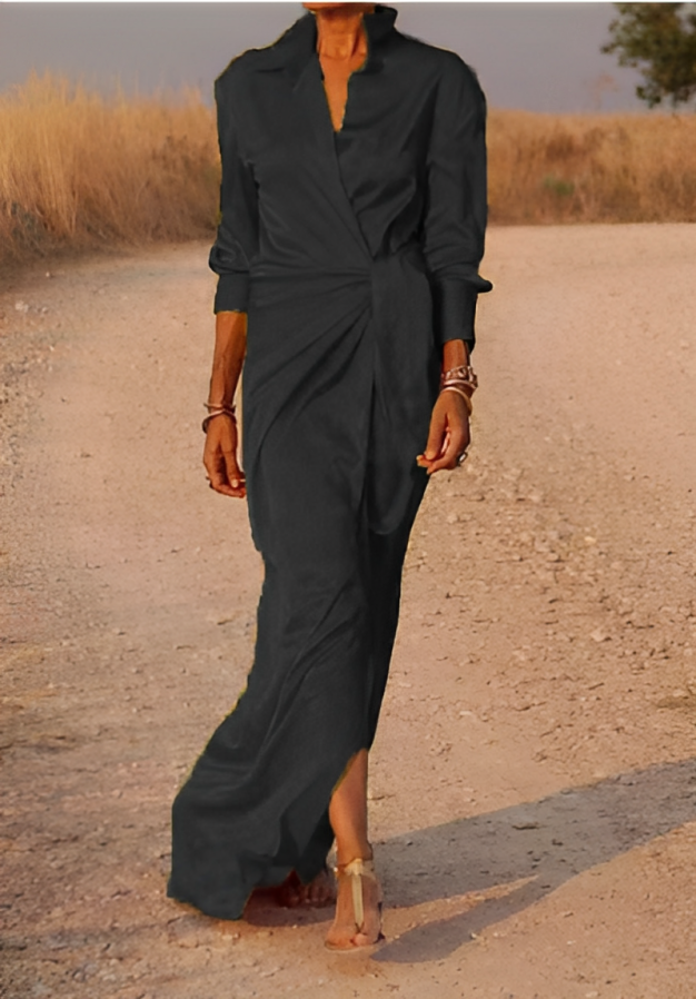 SL | Maxi-robe à manches longues avec revers et coupe étroite