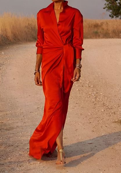 SL | Maxi-robe à manches longues avec revers et coupe étroite