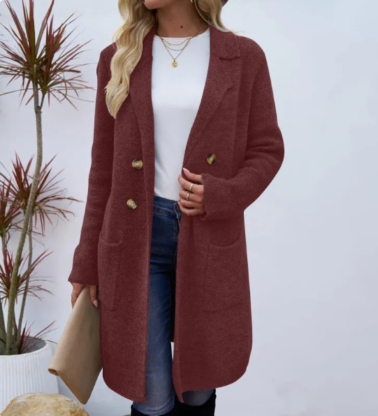 Manteau-tunique fin unique à carreaux roses, encolure crantée et poches