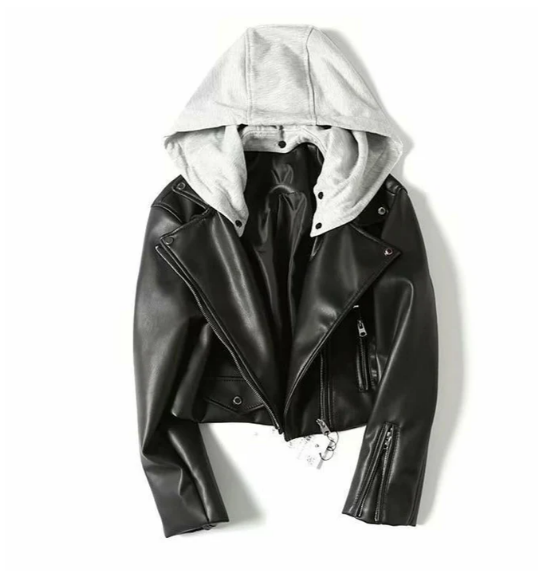 EP | Veste en cuir pour femme avec capuche