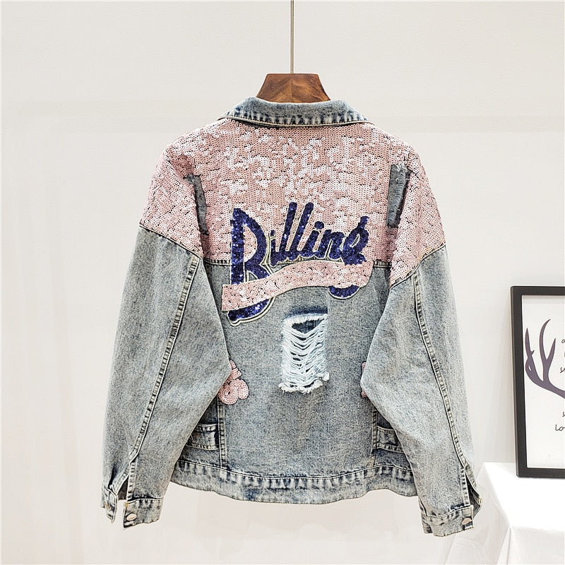 EP | Veste en jean surdimensionnée avec paillettes