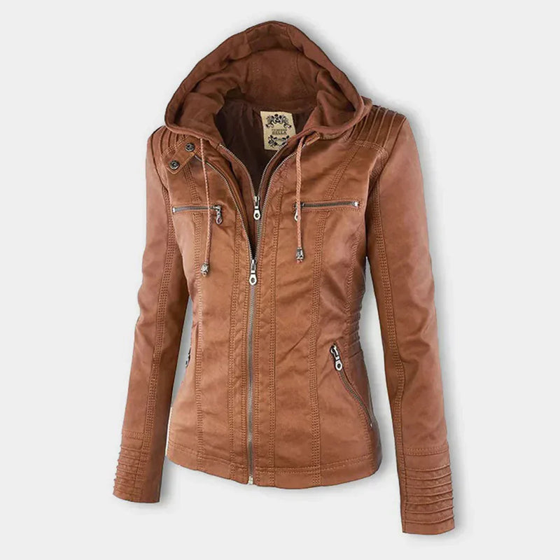 EP | Veste en cuir pour femme avec capuche