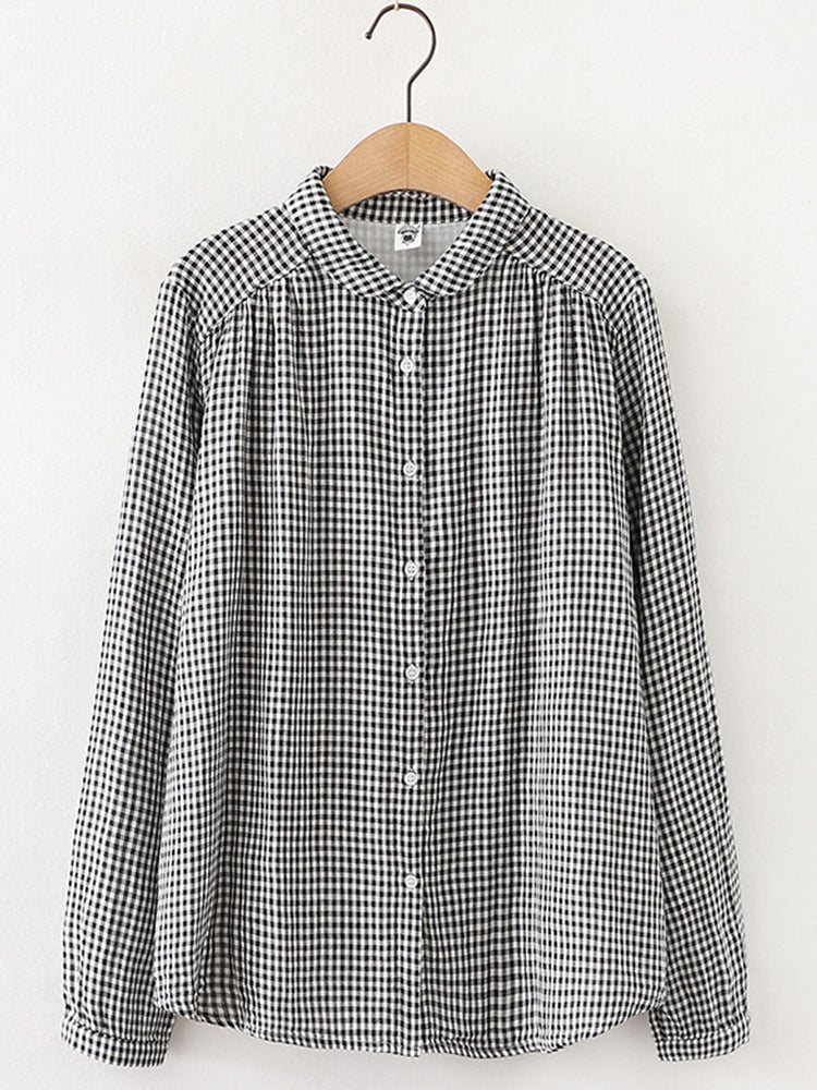 Women's Vintage Simple Linen Blend Long Sleeve Shirt artswardrobe