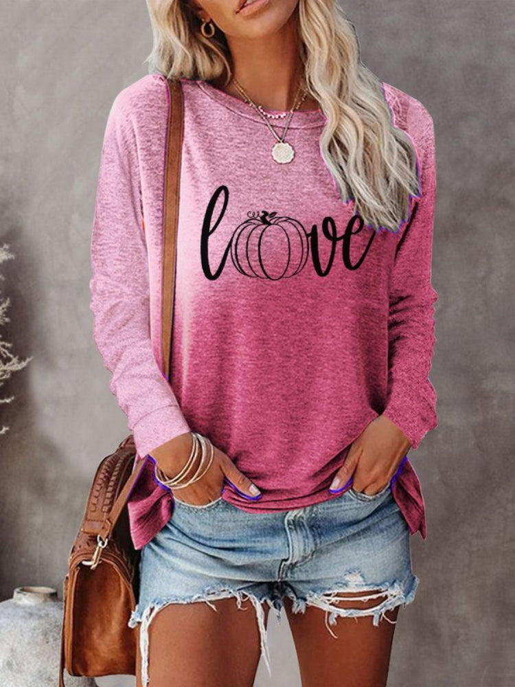 Love Pumpkin Print Gradient Casual T Shirt artswardrobe