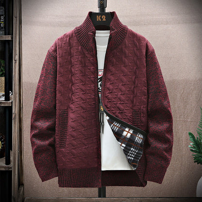Men's Stand Collar Stitched Plush Cardigan elevenforest