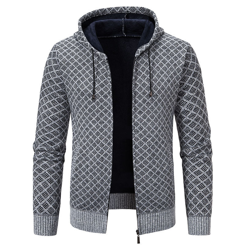 Men's Vintage Knitted Pattern Hooded Cardigan Sweater elevenforest