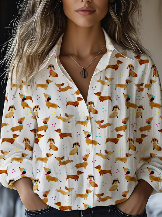 Women's Colorful Cute Puppy Print Casual Cotton Shirt