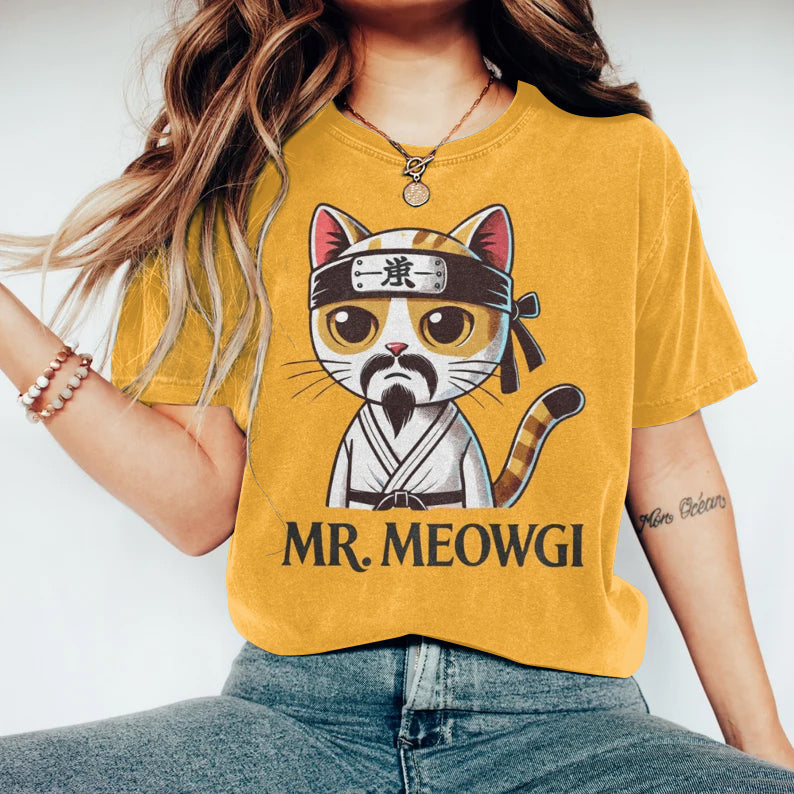 Mr. Meowgi Print Crew Neck Short Sleeve T-shirt elevenforest