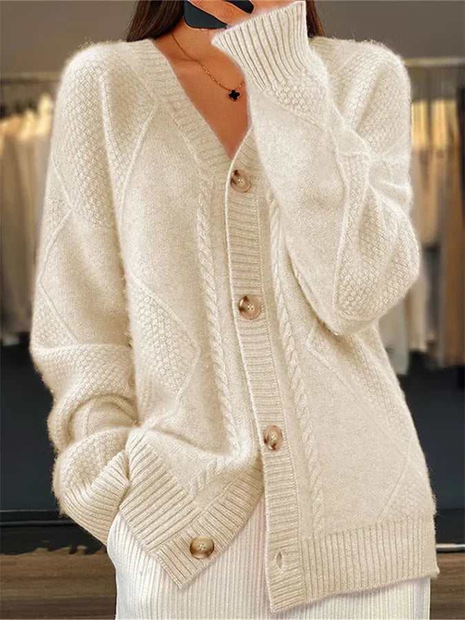 Cardigan mélange cachemire à bordure torsadée délicate et boutonnage