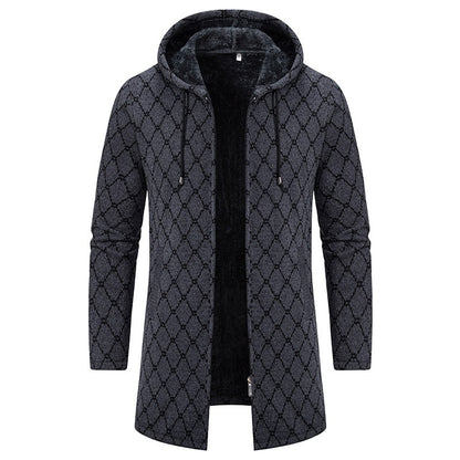 Men's Vintage Knitted Pattern Comfortable Plush Hooded Coat artswardrobe