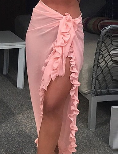 Swimwear Cover Up Swim Shorts Wrap Swimsuit Ruffle Holiday Plain Pure Color Sleeveless Bathing Suits
