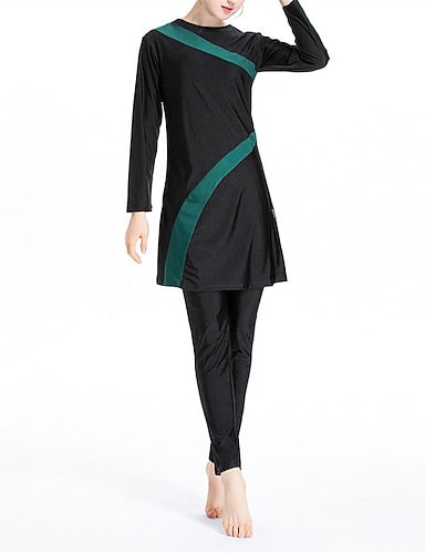 Burkini Hijab Swimsuit Patchwork 3-piece Modest Swimwear Spandex Full Coverage Upf50+ Long Sleeve Bathing Suit Surfing Beach Water Sports Summer