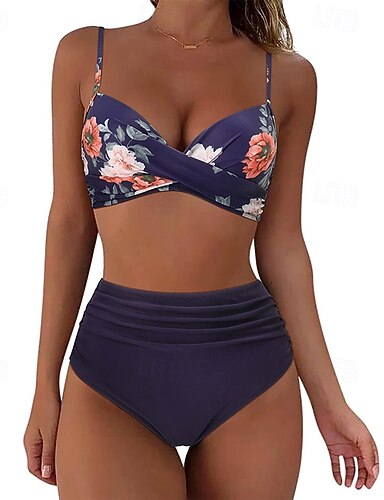 Ruched Swimsuit Bikini Sets Swimwear Colored Swimwear Light Pink Black Breathable Sleeveless - Surfing Beach Swimming Summer