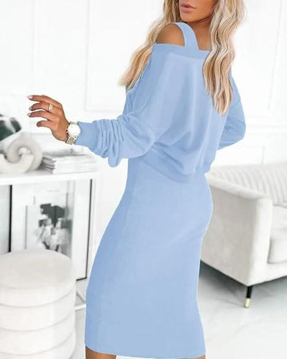 EP | Pull décontracté col V + jupe portefeuille tricotée Ensemble ajusté sur les hanches