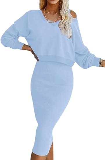 EP | Pull décontracté col V + jupe portefeuille tricotée Ensemble ajusté sur les hanches