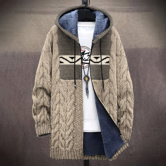 Vingate Wave Geometric Graphics Patchwork Cable Knit Art Hooded Jacket artswardrobe