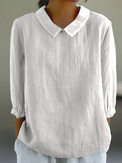 Comstylish Loose Lapel Seven Sleeve Linen Blend Cozy Shirt