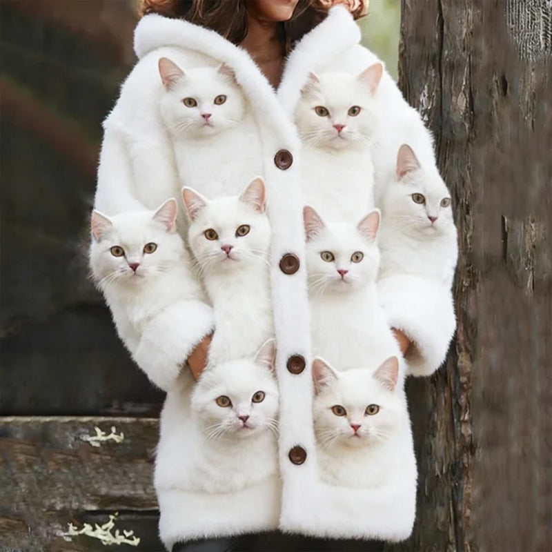 Cardigan en laine à imprimé de nombreux chats