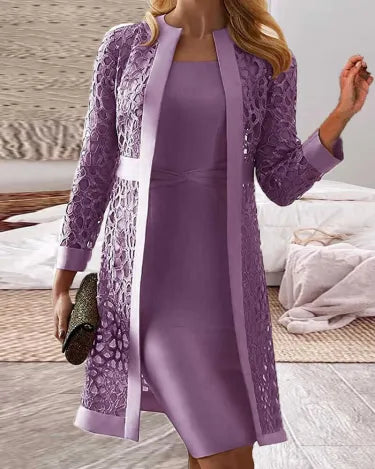KS | Ensemble deux pièces - robe avec cardigan en dentelle pour femme