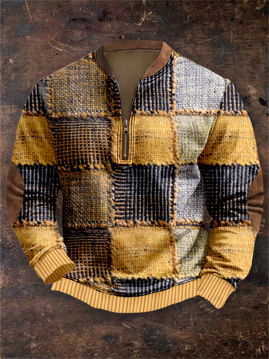Men's Square Geometric Patchwork Cozy Sweatshirt elevenforest
