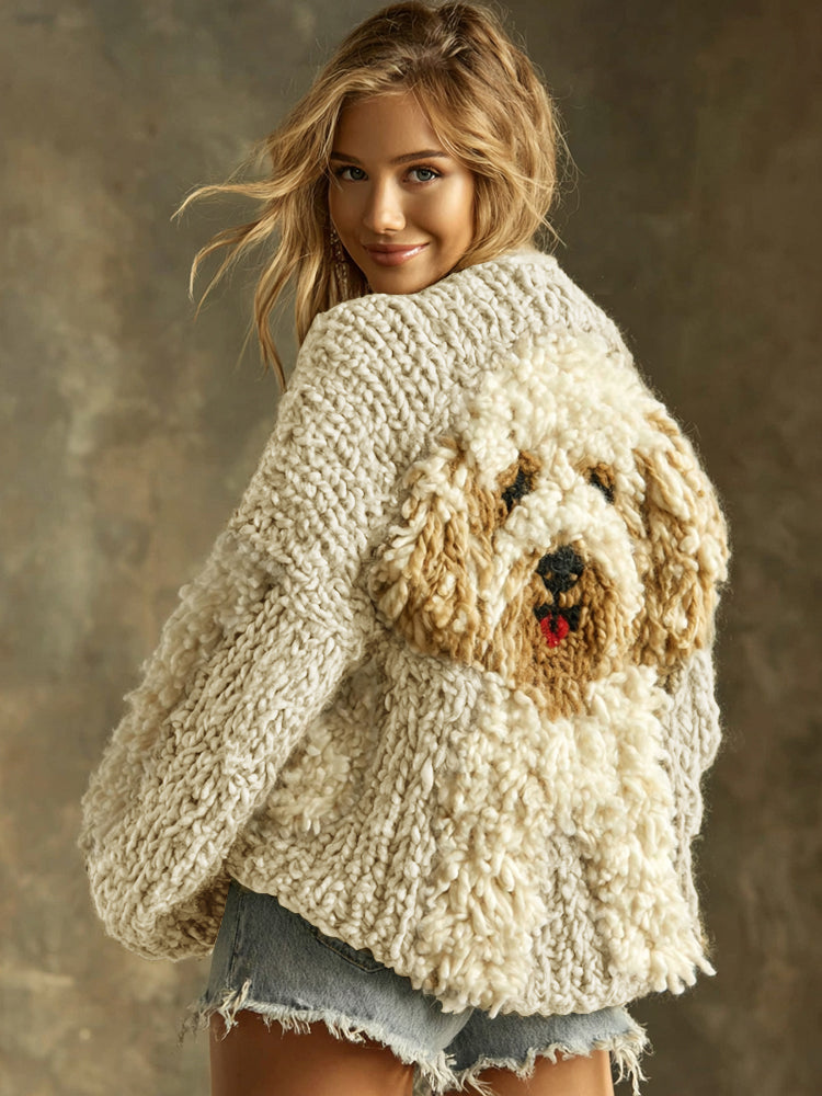 Cardigan en coton avec chien pelucheux