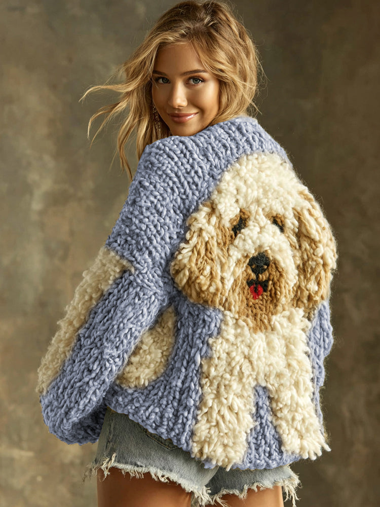 Cardigan en coton avec chien pelucheux