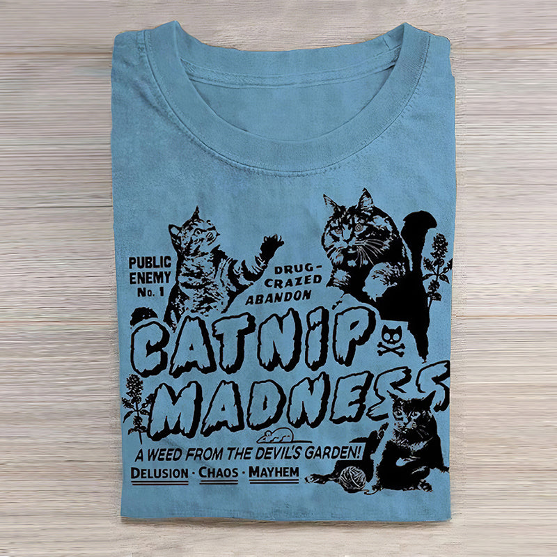 Comstylish Funny Cat Round Print Neck Short Sleeve T-Shirt