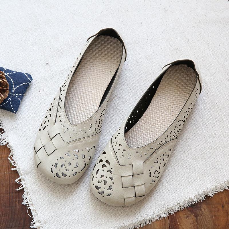 SL | Flats en cuir respirant style vintage