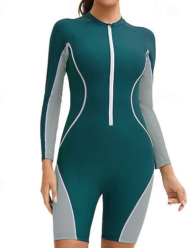 Rash Guard Bathing Suit One Piece Swimsuit Patchwork Zip Up Uv Sun Protection Upf50+ Long Sleeve Swimwear Surfing Swimming Summer