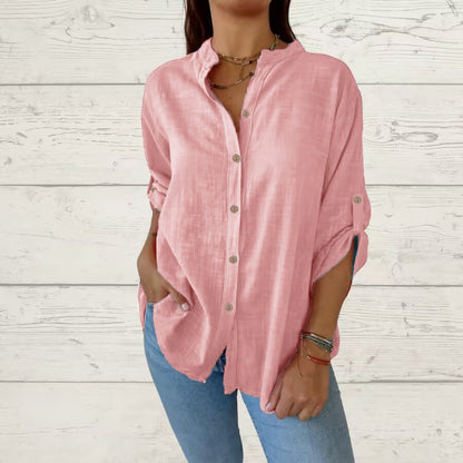 Comstylish Vintage Solid Color Cotton And Linen Loose Long-sleeved Shirt