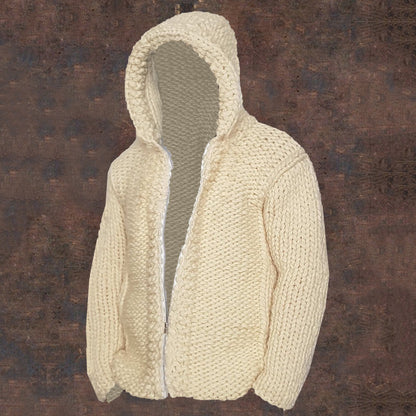 Vintage Cable Knit Basic Zipper Up Hooded Sweater elevenforest