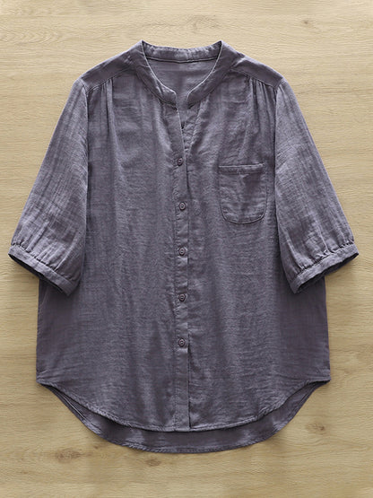 Comstylish Women's Simple Solid Color Linen Blend Casual Shirt