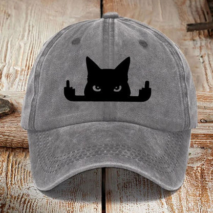 Japanese Art  Black Cat In Contempt Print Washed Sun Hat elevenforest