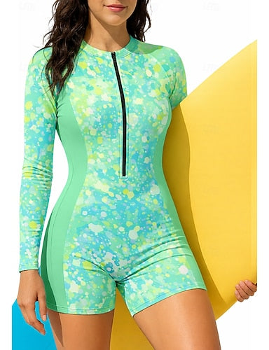 Rash Guard Bathing Suit Boyleg Zip Up Removable Pad Front Zip Uv Sun Protection Upf50+ Ultra Light (ul) Long Sleeve Swimwear Sun Shirt Surfing Beach Water Sports Summer