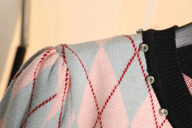 EP | MW Vintage Pull en maille à carreaux et diamants
