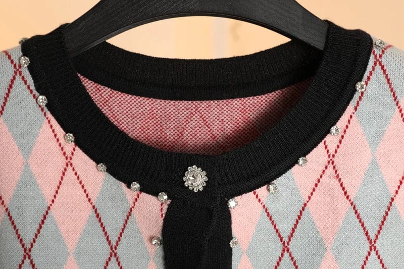 EP | MW Vintage Pull en maille à carreaux et diamants