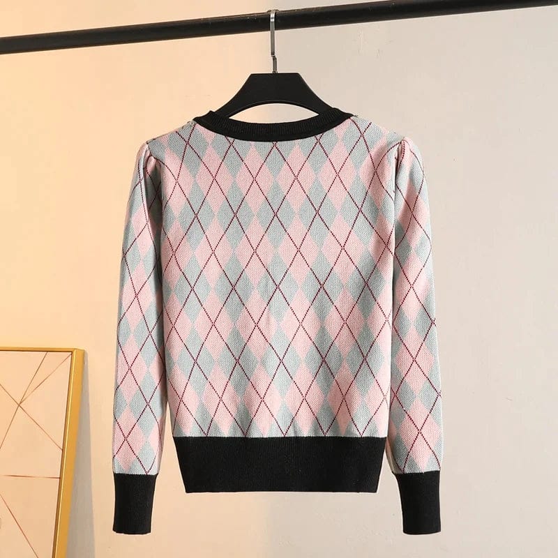EP | MW Vintage Pull en maille à carreaux et diamants