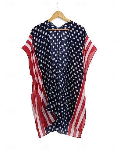 Swimwear Cover Up Swimsuit Vacation Beach Wear Flag V Neck Long Sleeve Bathing Suits