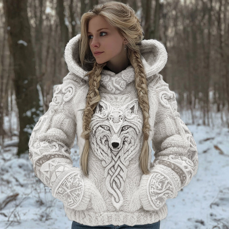 Cardigan à capuche mélange coton à motif de loup celtique
