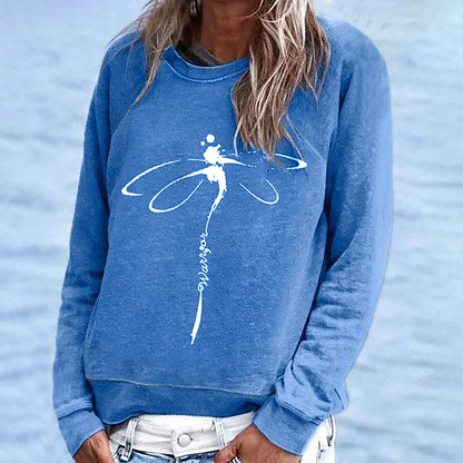 Comstylish Casual Long Sleeve Dragonfly Printed Sweatshirt